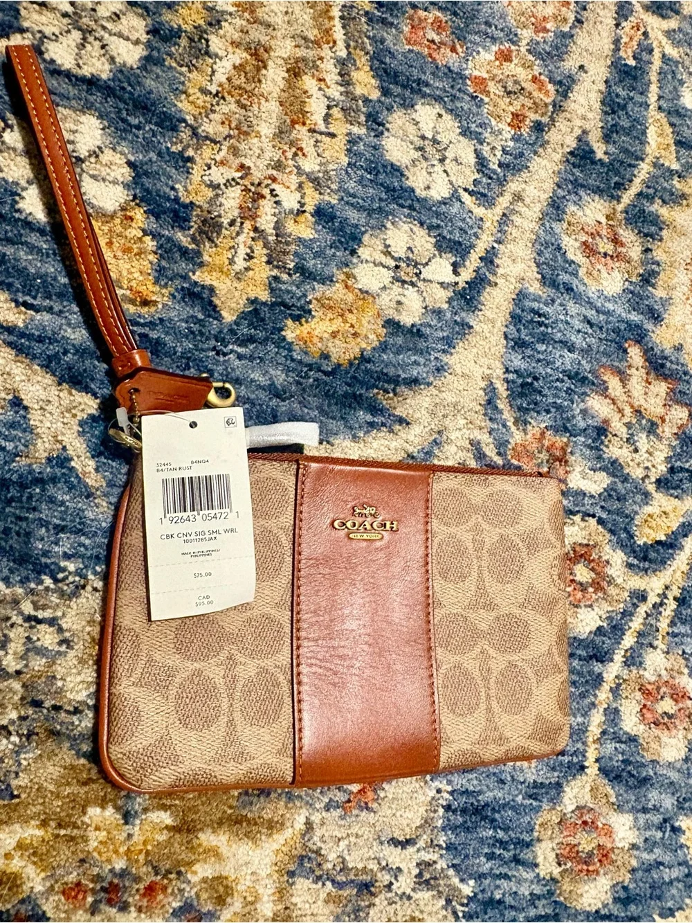 Coach Brown Signature Canvas and Leather Wristlet